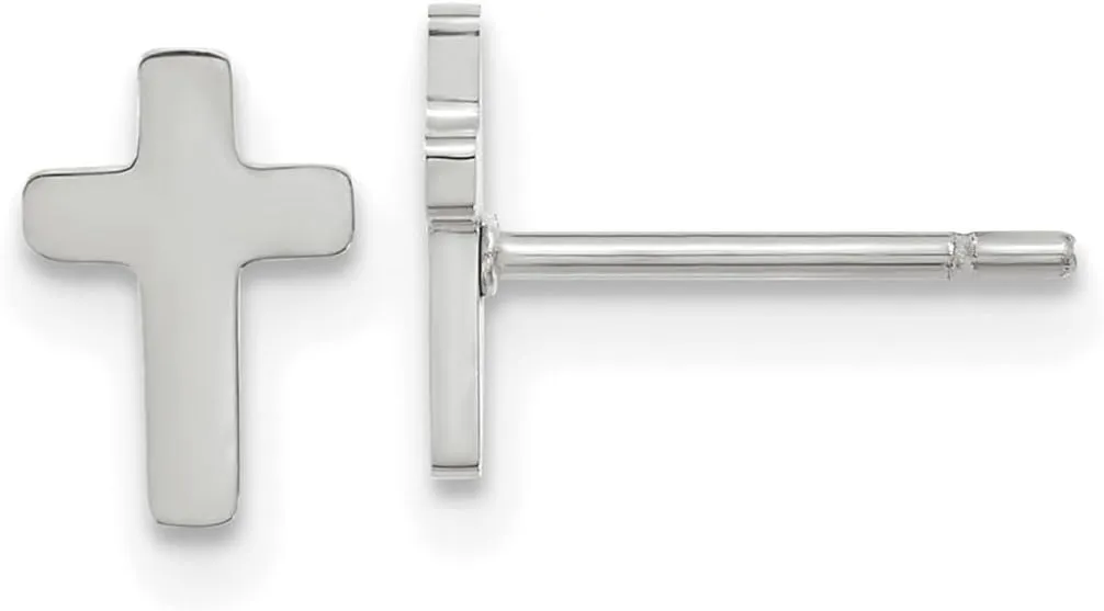 Stainless Steel Polished Religious Faith Cross Earrings 8x5.5mm Wide Stud Earring for Women