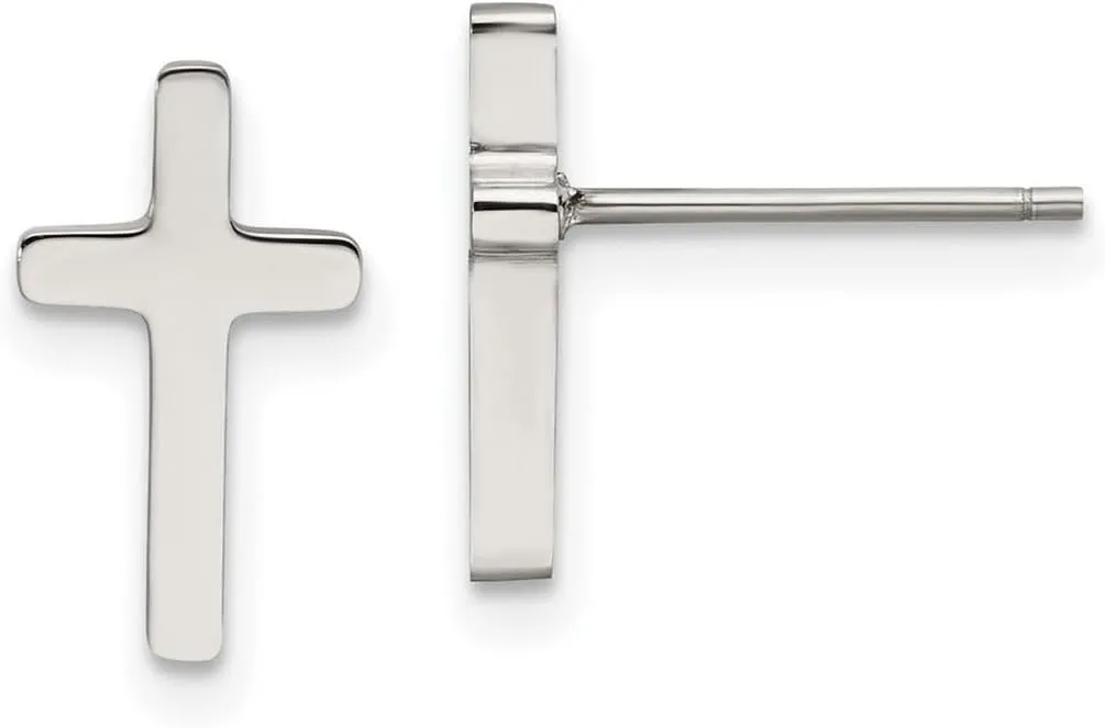 Stainless Steel Polished Religious Faith Cross Post Earrings 11.82x6.83mm Wide Stud Earring for Women