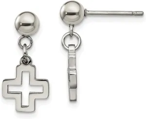 Stainless Steel Polished Religious Faith Cross Post Long Drop Dangle Earrings 10mm Wide-Dangle Earring for Women