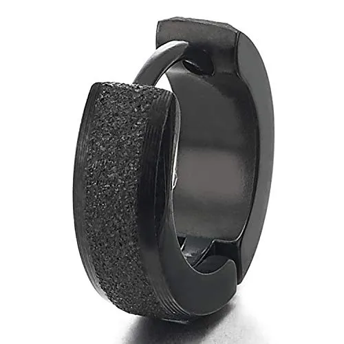 Stainless Steel Small Black Huggie Hinged Hoop Earrings Unisex Men Women, Satin Finishing, Classic…