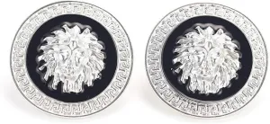 Statement Black Gold Lion Head Carved Ear Stud Earrings,Animal Theme Disc Round Circle Earrings,Luxury Large Fashion Vintage Unique Jewelry for Women