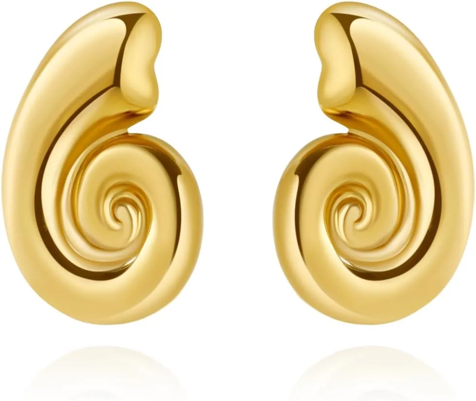 Statement Gold Plated Shell Texture Ear Stud Earrings for Women,Seashell Stainless Steel Hypoallergenic Earrings Irregular Geometric Minimalist Beachy Earrings Trendy Jewelry