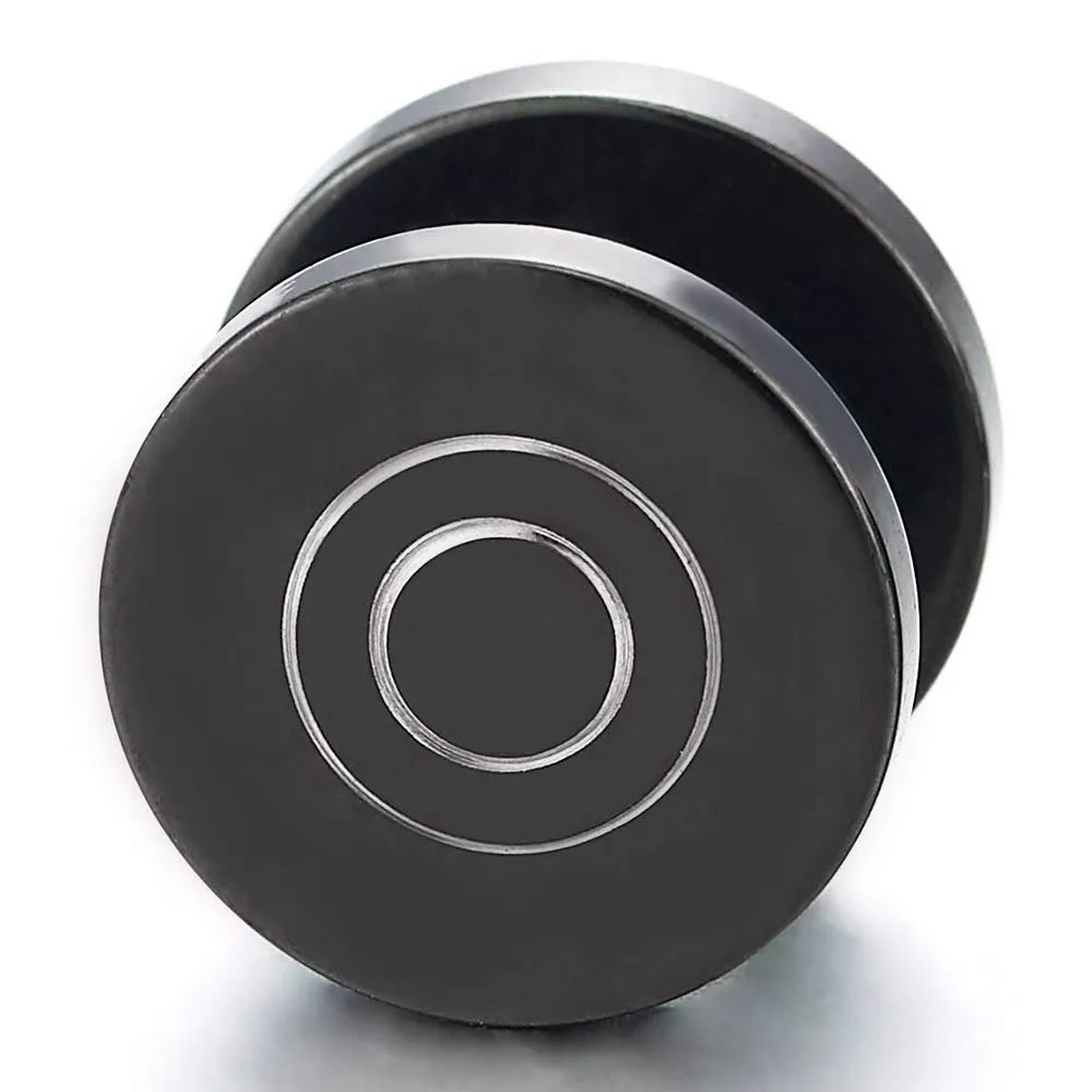 Steel Black Circle Spiral Stud Earrings for Mens Women Cheater Fake Ear Plugs Gauges Illusion Tunnel