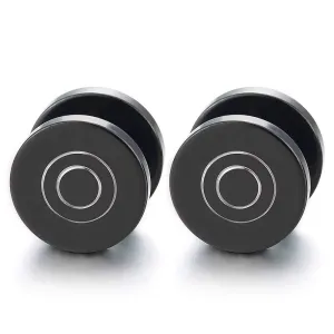 Steel Black Circle Spiral Stud Earrings for Mens Women Cheater Fake Ear Plugs Gauges Illusion Tunnel