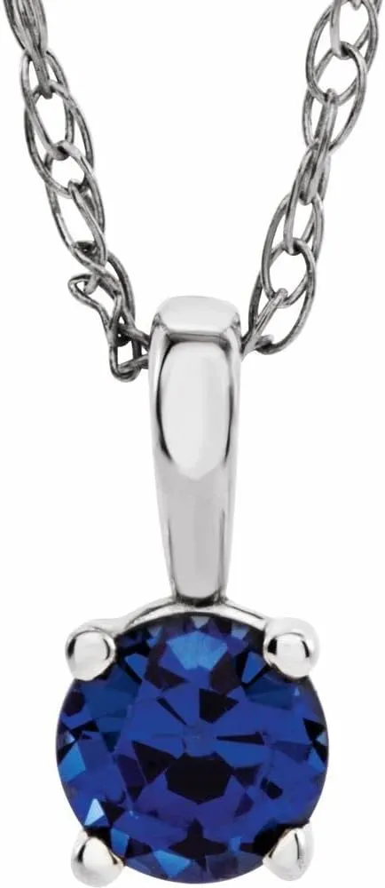 Sterling Silver 3mm Round Shape Imitation Blue Sapphire Small Birthstone Choker Necklace Fine Jewelry for Women Gifts for Her (7x3.2mm), 14"