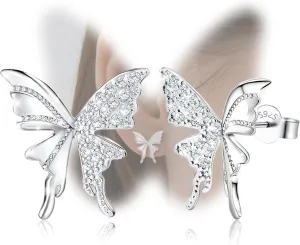 Sterling Silver Butterfly Stud Earrings with Cubic Zirconia for Women Luxurious Hypoallergenic Lightweight for Sensitive Ears for Women