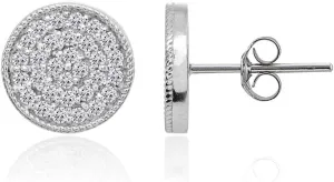 Sterling Silver Cubic Zirconia Round Polished Disc 11mm Small Button Stud Earrings