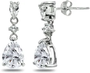 Sterling Silver Genuine or Synthetic Gemstone Pear-Cut Teardrop Dangling Stud Earrings