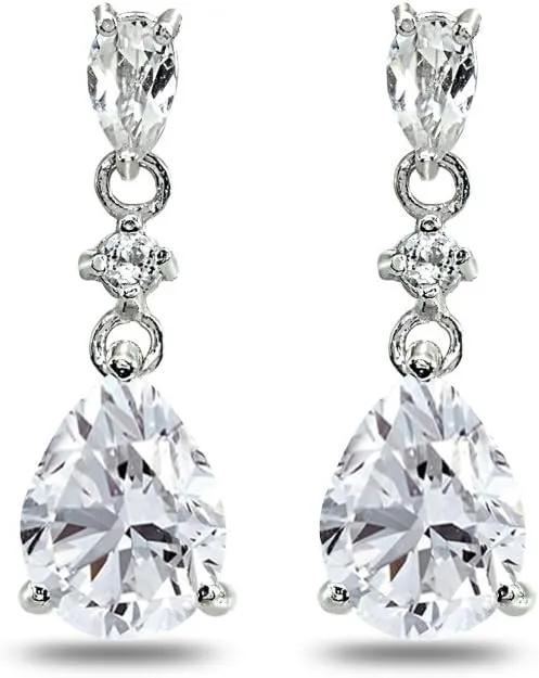 Sterling Silver Genuine or Synthetic Gemstone Pear-Cut Teardrop Dangling Stud Earrings
