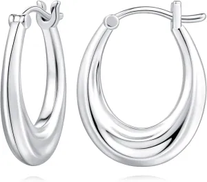 Sterling Silver Hoop Earrings for Women Small Silver Hoop Earrings Well-polished Thick Chunky Silver Hoops Dainty & Hypoallergenic Earrings