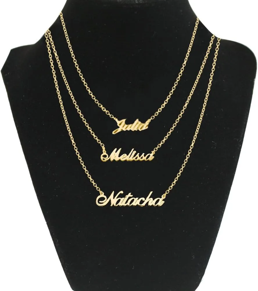 Sterling Silver Personalized Triple Pendants Name Necklace Custom Made with 3 Names