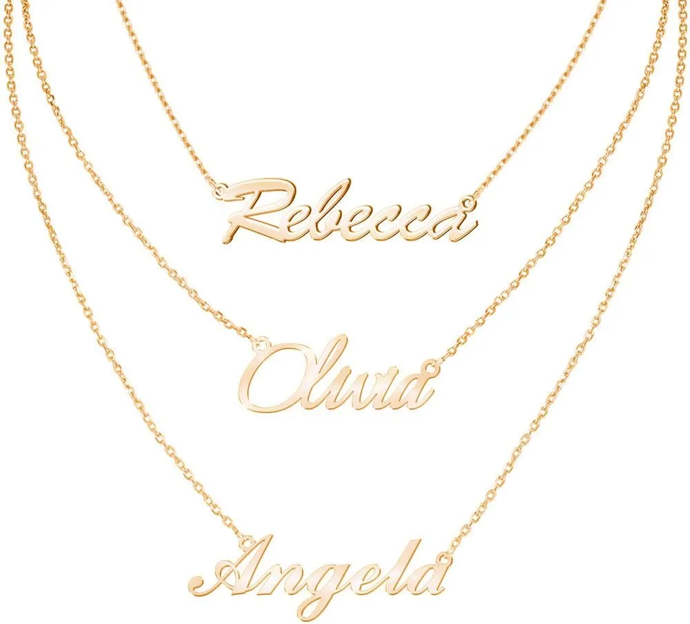 Sterling Silver Personalized Triple Pendants Name Necklace Custom Made with 3 Names