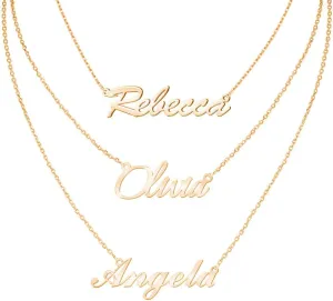 Sterling Silver Personalized Triple Pendants Name Necklace Custom Made with 3 Names