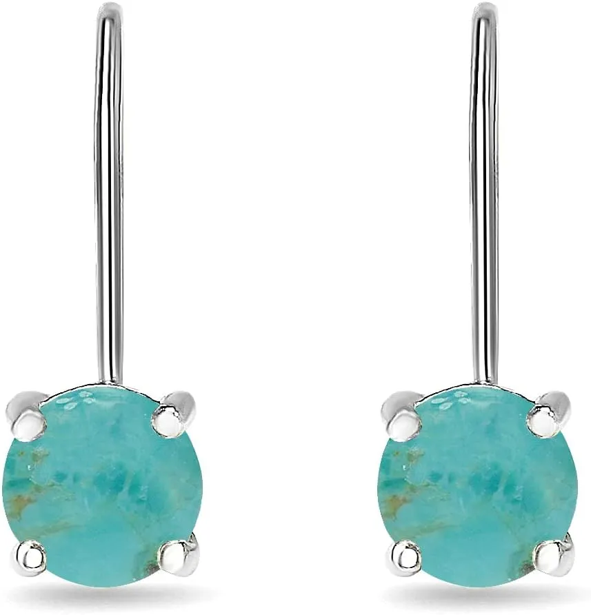 Sterling Silver Polished Cabochon Stone 6mm Round-cut Drop Leverback Earrings for Women
