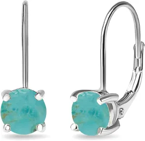 Sterling Silver Polished Cabochon Stone 6mm Round-cut Drop Leverback Earrings for Women