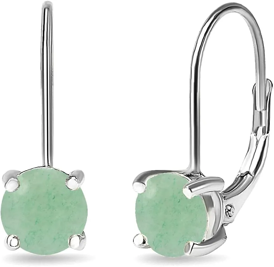 Sterling Silver Polished Cabochon Stone 6mm Round-cut Drop Leverback Earrings for Women