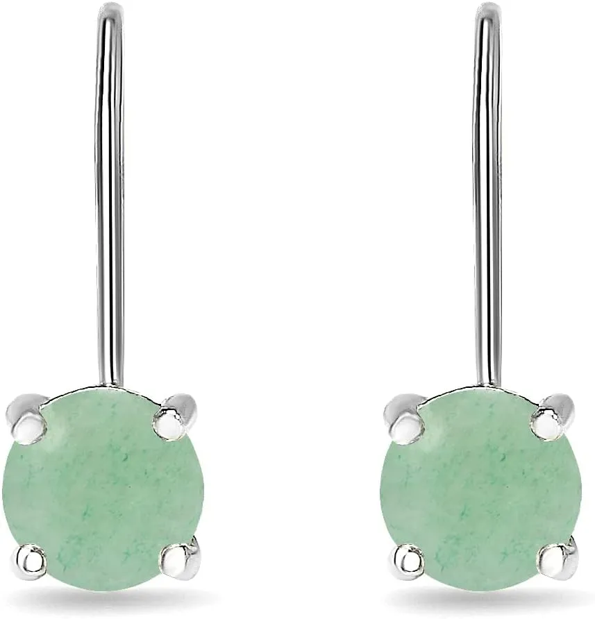 Sterling Silver Polished Cabochon Stone 6mm Round-cut Drop Leverback Earrings for Women