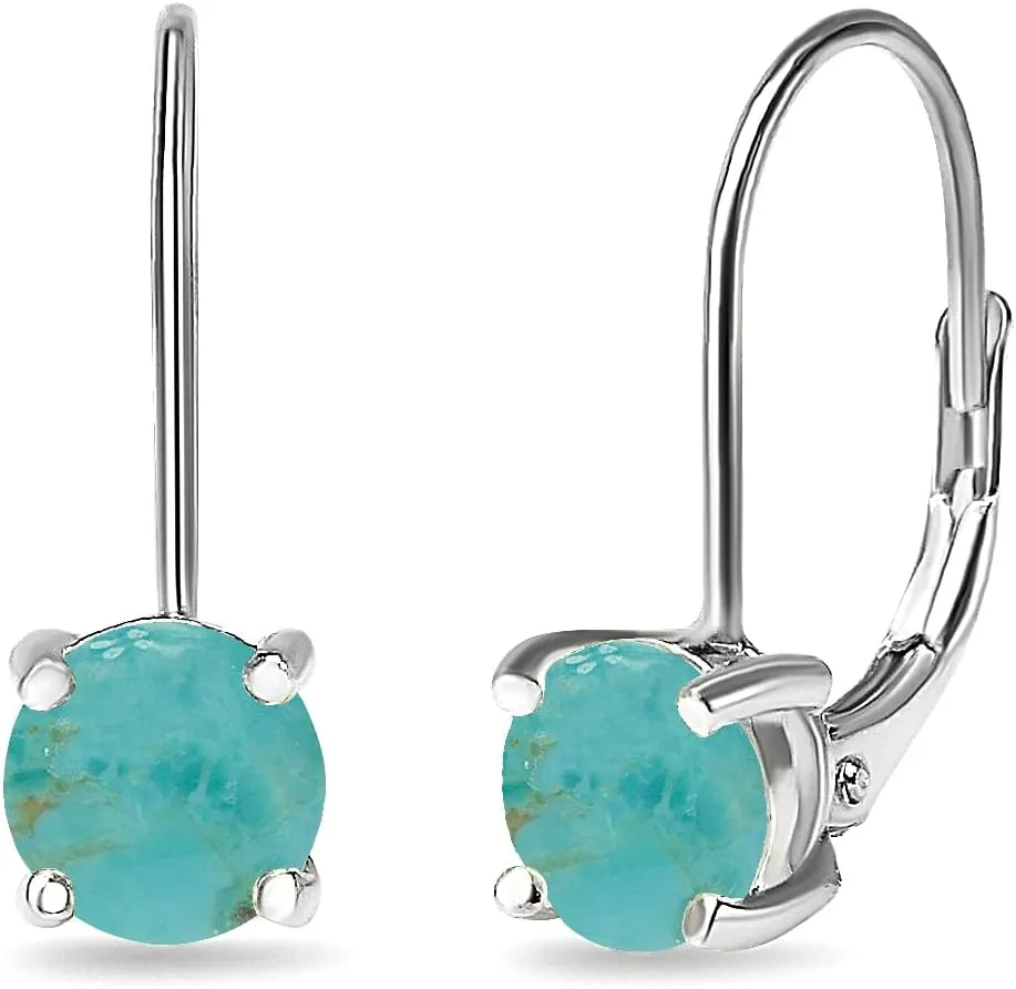 Sterling Silver Polished Cabochon Stone 6mm Round-cut Drop Leverback Earrings for Women