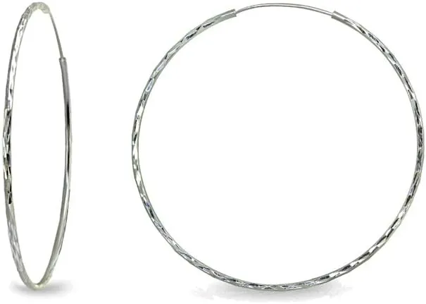 Sterling Silver Polished Fancy Diamond-Cut Round Medium Endless Hoop Earrings