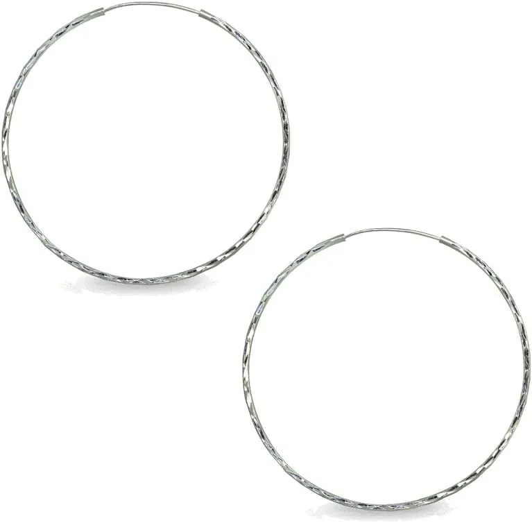 Sterling Silver Polished Fancy Diamond-Cut Round Medium Endless Hoop Earrings