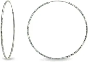 Sterling Silver Polished Fancy Diamond-Cut Round Medium Endless Hoop Earrings