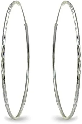 Sterling Silver Polished Fancy Diamond-Cut Round Medium Endless Hoop Earrings