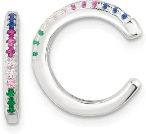 Sterling Silver Polished Multicolor CZ Pair of 2 Cuff Earrings 14.5x13.7 mm