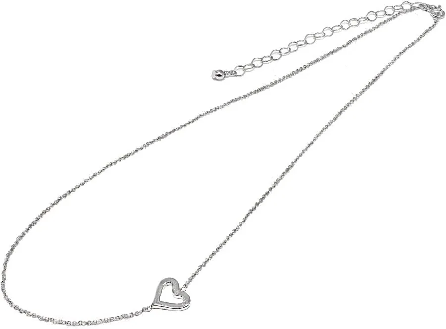Sterling Silver Polished Open Heart Sideways Chain Necklace, 16"   Extender