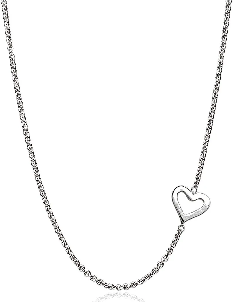 Sterling Silver Polished Open Heart Sideways Chain Necklace, 16"   Extender