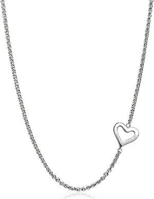 Sterling Silver Polished Open Heart Sideways Chain Necklace, 16"   Extender