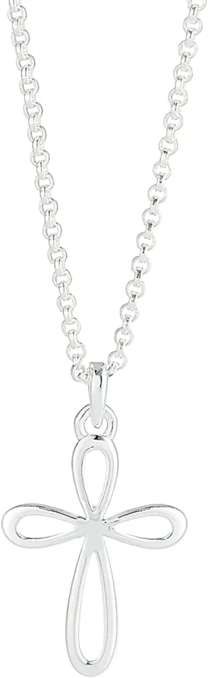 Sterling Silver Rounded Cherish Cross Necklace For Girls, Dainty Teen Jewelry. Perfect First Communion Gifts For Girls, Baptism Gifts, Birthday Gift, Sweet 16