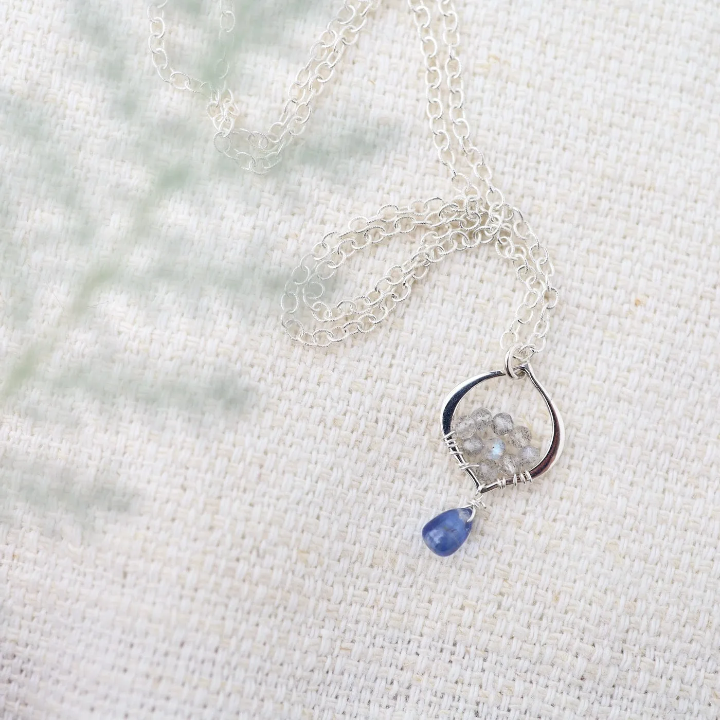 Sterling Silver Tiny Arabesque with Kyanite & Labradorite Necklace