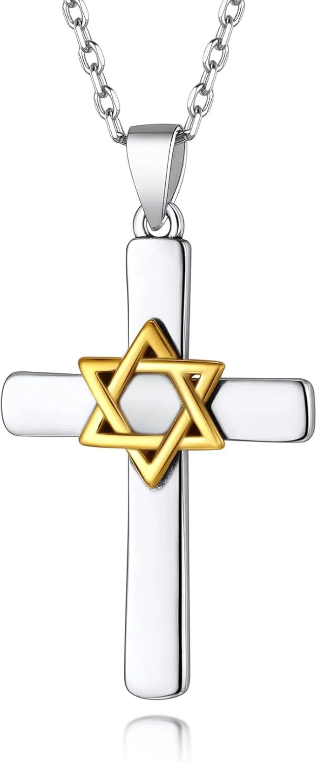Suplight 925 Sterling Silver Jewish Star of David Necklace, Stainless Steel Gold Plated Islamic Hand of Fatima Heart Oval Allah Necklaces for Women Men (with Gift Box)