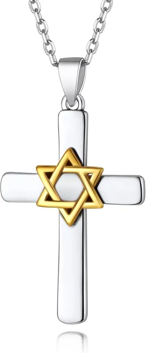 Suplight 925 Sterling Silver Jewish Star of David Necklace, Stainless Steel Gold Plated Islamic Hand of Fatima Heart Oval Allah Necklaces for Women Men (with Gift Box)