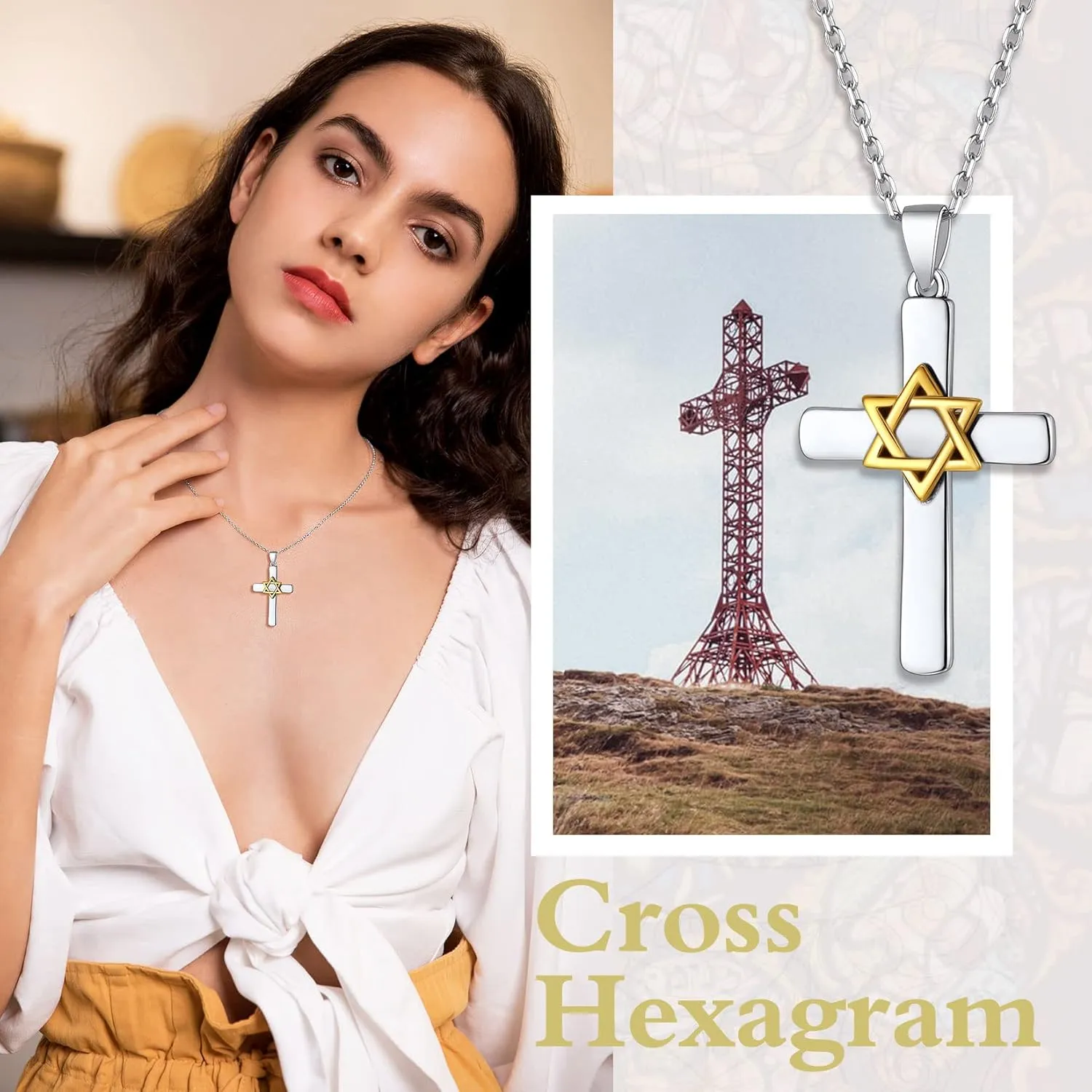 Suplight 925 Sterling Silver Jewish Star of David Necklace, Stainless Steel Gold Plated Islamic Hand of Fatima Heart Oval Allah Necklaces for Women Men (with Gift Box)