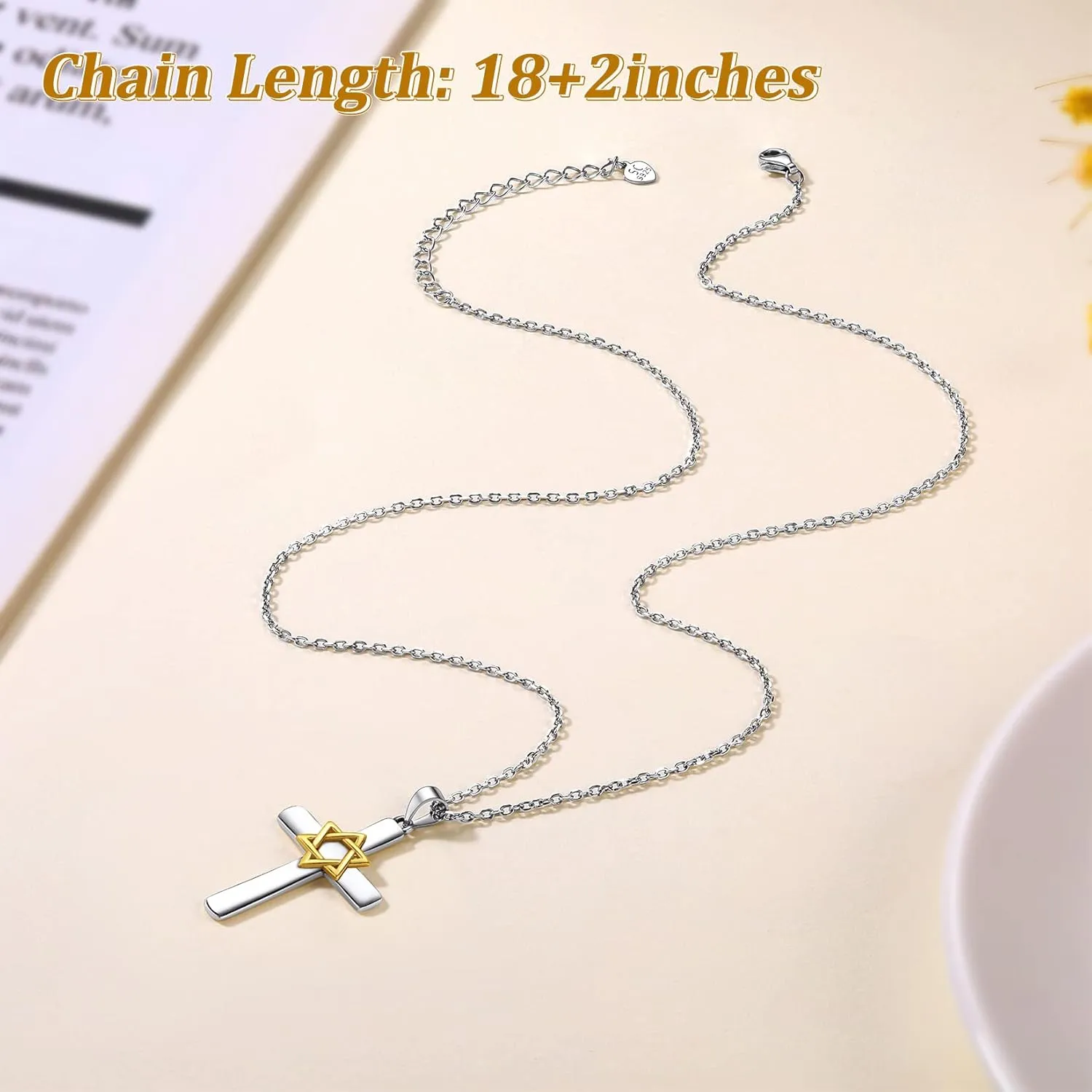 Suplight 925 Sterling Silver Jewish Star of David Necklace, Stainless Steel Gold Plated Islamic Hand of Fatima Heart Oval Allah Necklaces for Women Men (with Gift Box)
