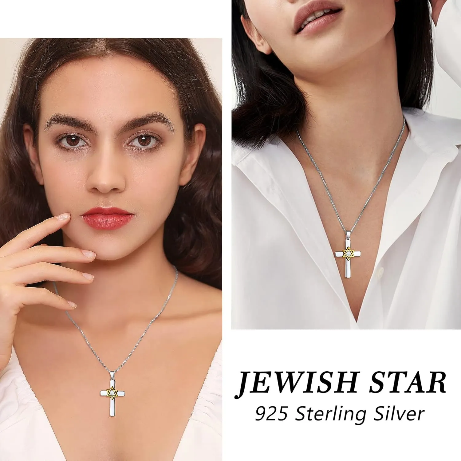 Suplight 925 Sterling Silver Jewish Star of David Necklace, Stainless Steel Gold Plated Islamic Hand of Fatima Heart Oval Allah Necklaces for Women Men (with Gift Box)