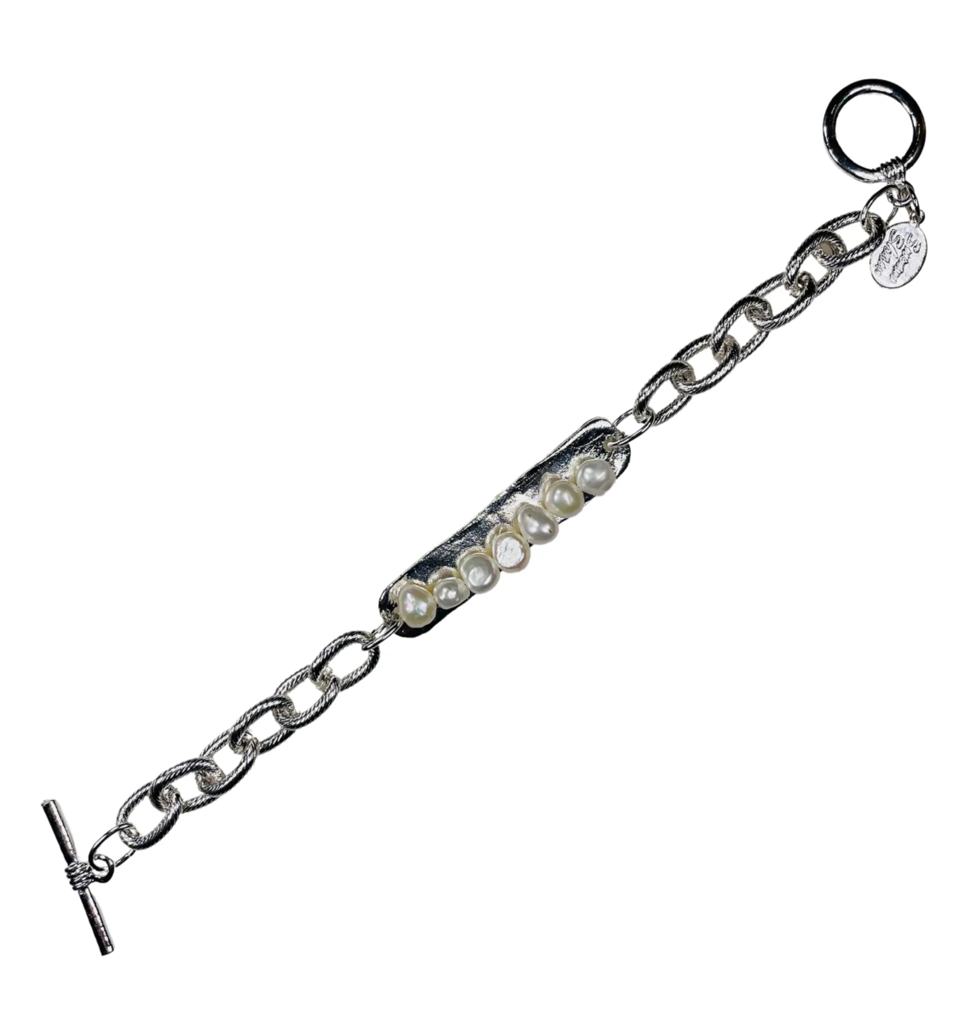 Susan Shaw Silver Bar w/White Freshwater Pearl Bracelet
