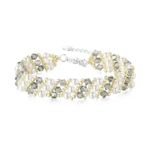 Swarovski crystal elements, high quality women's pearl bracelet handmade, with extension chain, brings good luck, suitable for all occasions, elegant fashion high-end accessories(white)