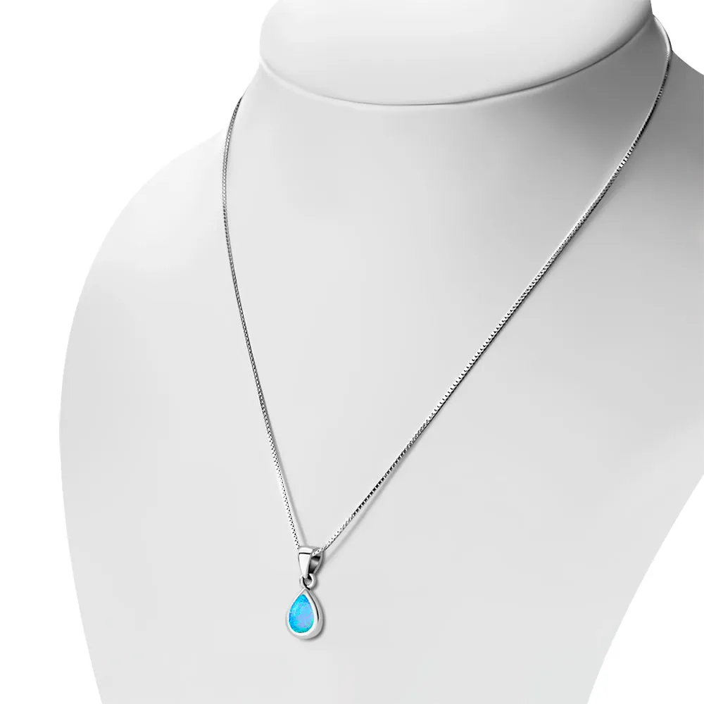 Synthetic Azure Blue Opal Sterling Silver Drop Pendant