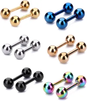 Tanyoyo 4mm Surgical Stainless Steel Ear Piercing Studs Earrings sets 5-6 Pair Mixed Colors High Polished 16G 
