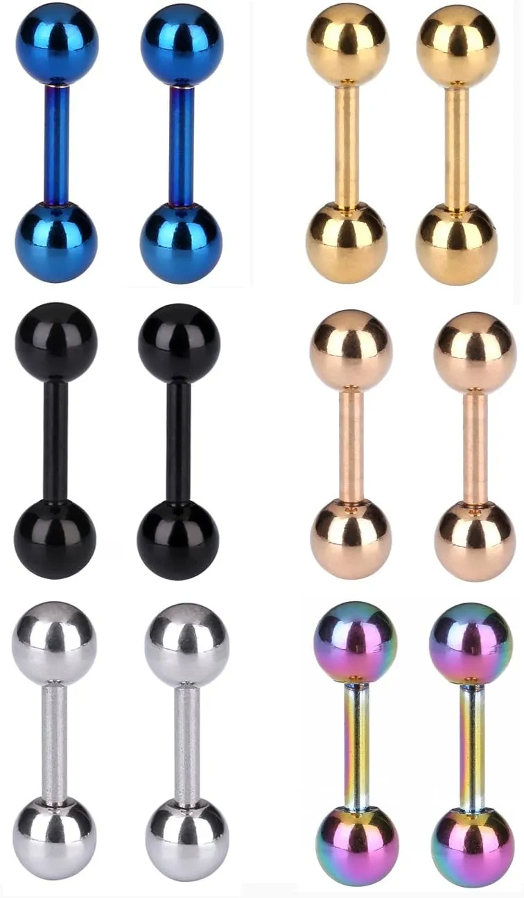 Tanyoyo 4mm Surgical Stainless Steel Ear Piercing Studs Earrings sets 5-6 Pair Mixed Colors High Polished 16G 