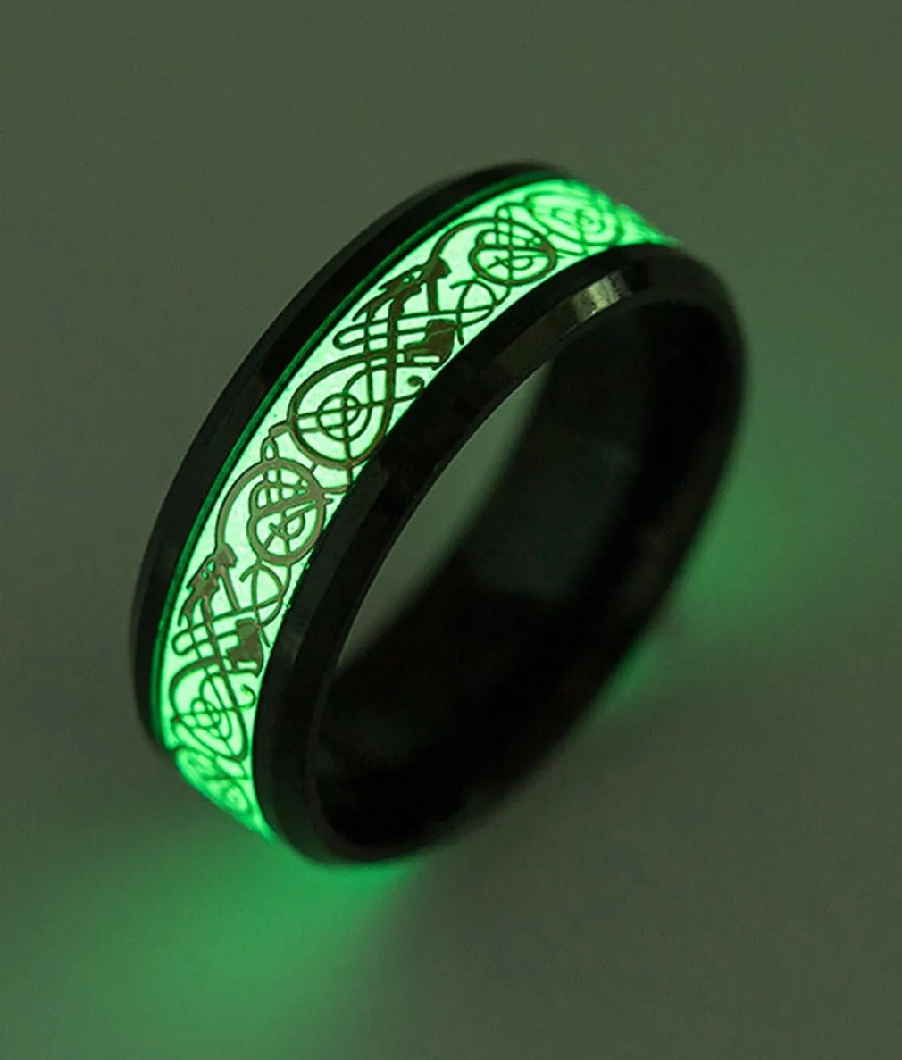 Tanyoyo Luminou Black Celtic Dragon Rings For Men Women stainless steel Luminou Glow Wedding Band Jewelry