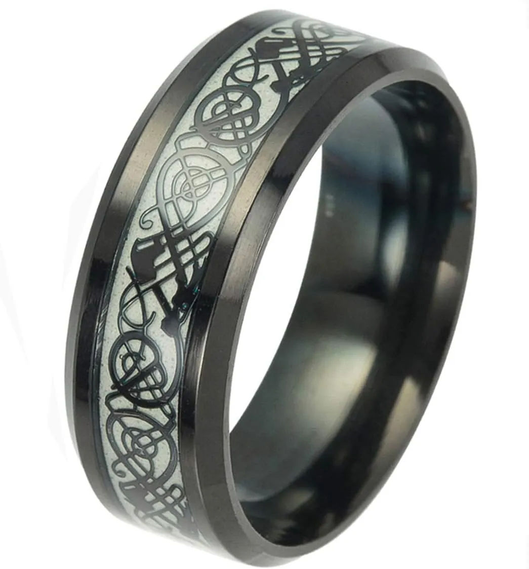 Tanyoyo Luminou Black Celtic Dragon Rings For Men Women stainless steel Luminou Glow Wedding Band Jewelry