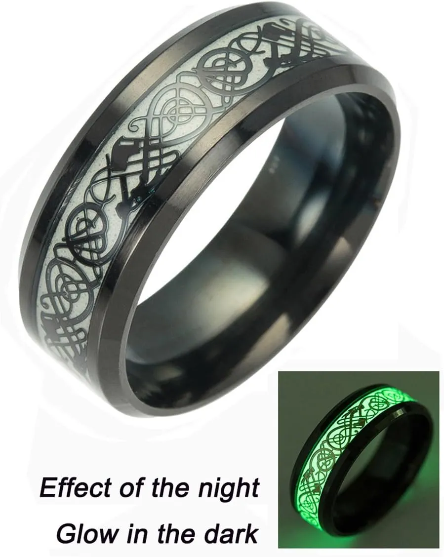 Tanyoyo Luminou Black Celtic Dragon Rings For Men Women stainless steel Luminou Glow Wedding Band Jewelry