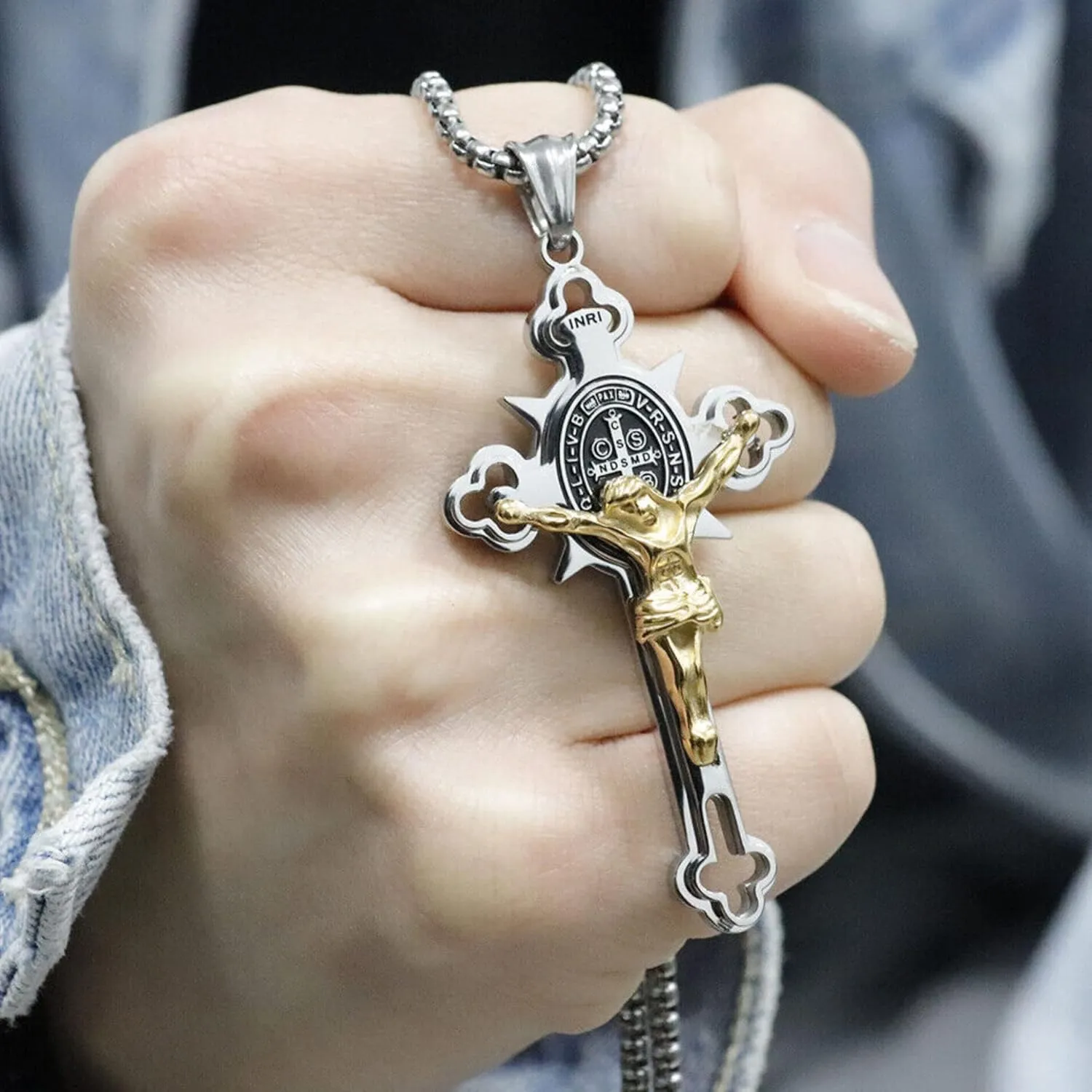 Tapp Collections Stainless Steel St Benedict Crucifix Cross Pendants Necklace INRI