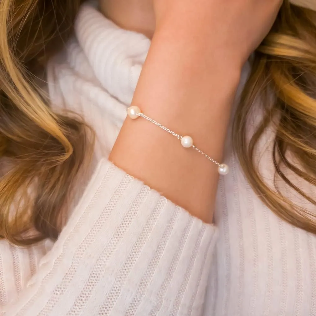 Tasiso Dainty Gold Bracelets for Women Cute Tiny Sideways Cross Bracelets Layered Pearls Herringbone Chain Toggle Clasp Bracelet Minimalist Handmade Jewelry Gift