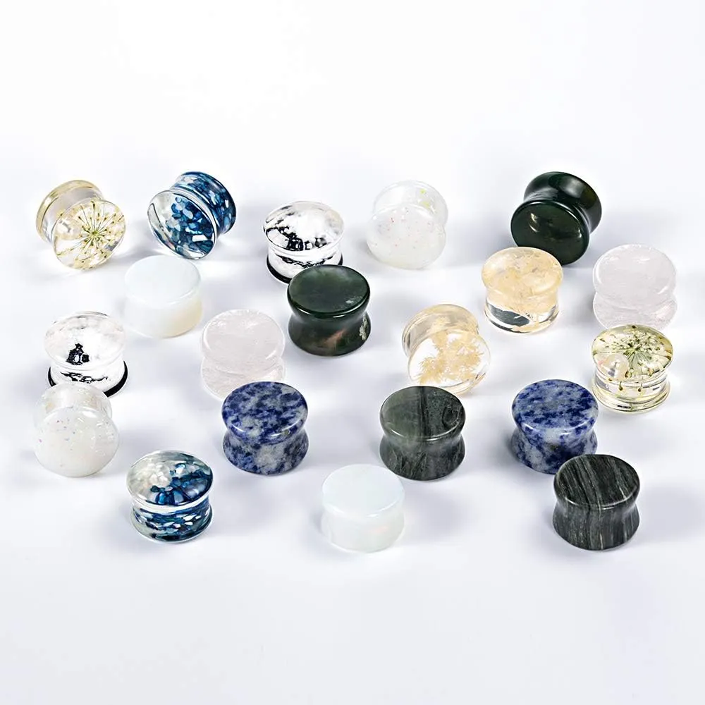 TBOSEN Set Of 10 Pairs Mixed Stone Ear Plugs Ear Gauges Ear Tunnels Double Flare Plugs Expander Body Piercing Jewelry 0g-5/8 in 8mm-16mm
