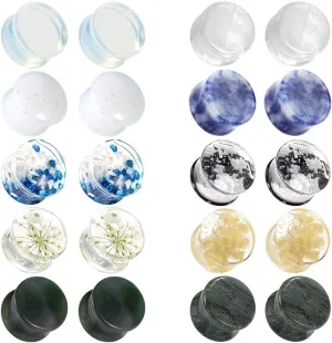 TBOSEN Set Of 10 Pairs Mixed Stone Ear Plugs Ear Gauges Ear Tunnels Double Flare Plugs Expander Body Piercing Jewelry 0g-5/8 in 8mm-16mm