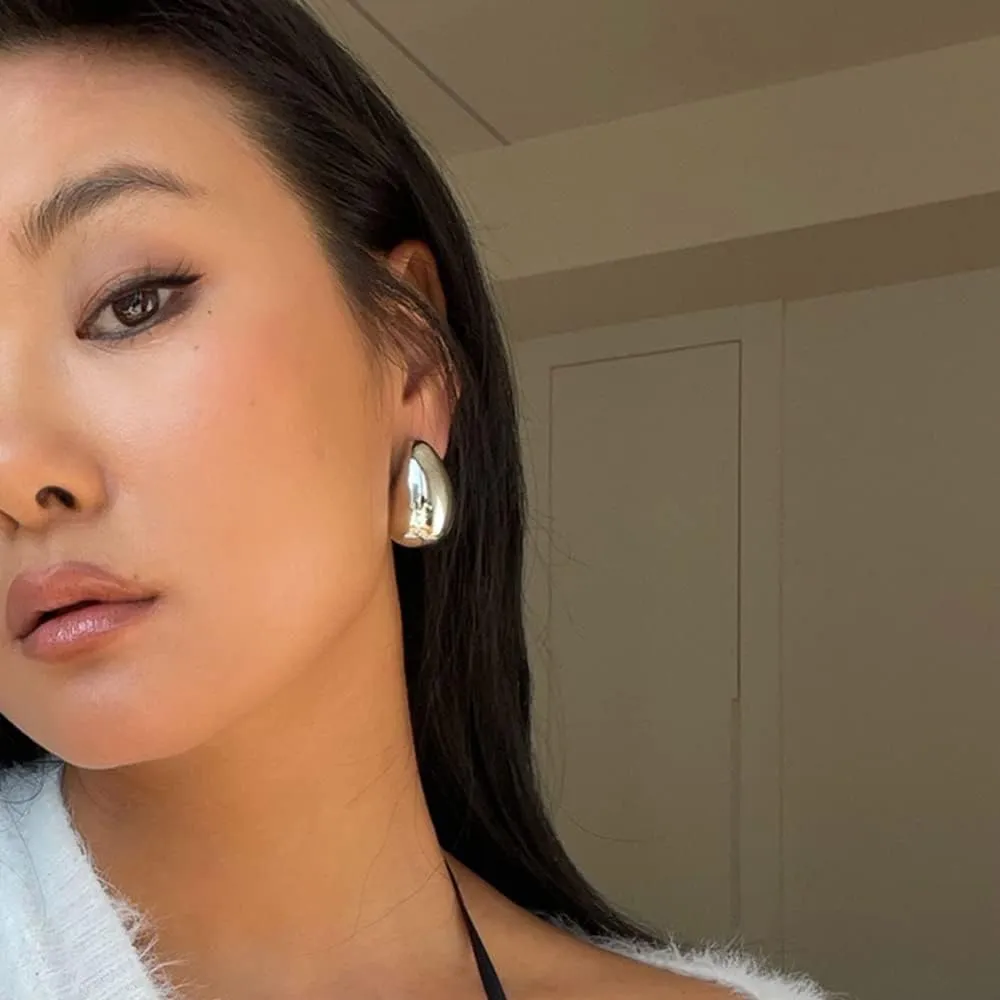 Tear Drop Earrings For Women, Chunky Gold Hoop Earring Lightweight Hollow Eardrop Trending Statement Pierced Polished Hypoallergenic Gift Jewelry